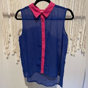 One Clothing High Low Sleeveless Collared Button-Down Blouse Sz M